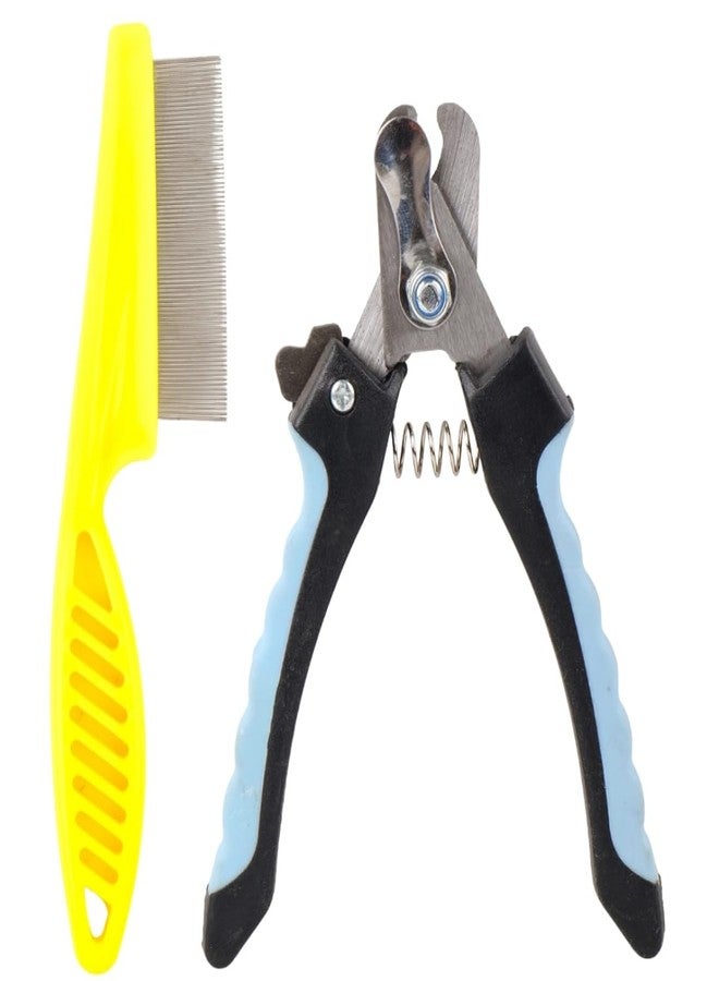 مقص أظافر احترافي للكلاب مع واقي أمان ومشط، أزرق وأسود (عبوة من قطعتين) - Image 1